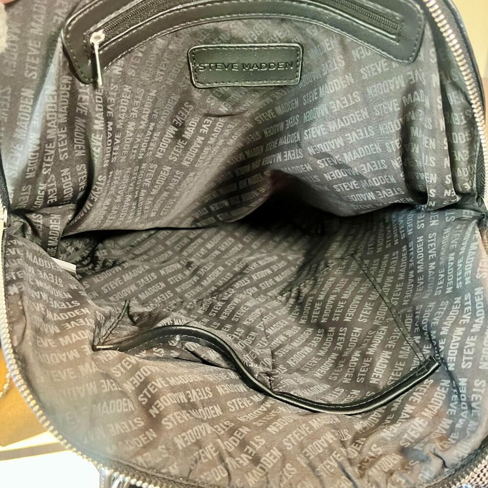 Steve Madden Large Black Leather Tote Purse Crossbody Bag Silver-Toned Accents - Picture 10 of 10